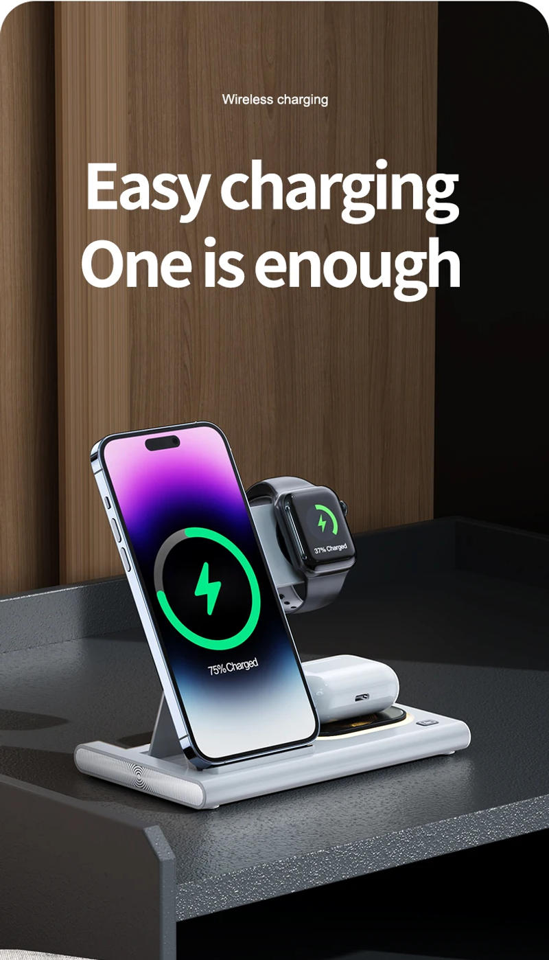 Description Picture 5 of item30W Foldable Fast Wireless Charger Stand For iPhone 14 13 12 Pro Apple Samsung Watch 8 7 6 5 Airpod 3 in 1 Charging Dock Station