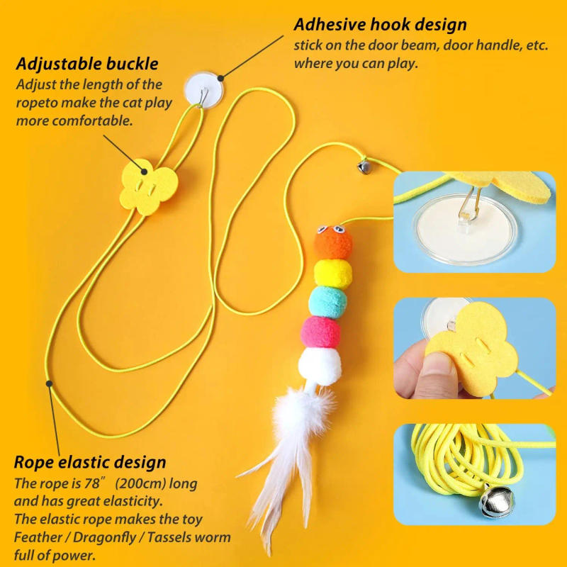 Description Picture 4 of item1/2/4pcs Pet Cat Interactive Toy Elastic Cat Scratch Rope Retractable Door Hanging Funny Toys Pet Playing Teaser Cat Supplies