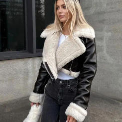 TRAFZA Women Thick Warm Coat Vintagesolid Front Zipper Lapel Neck  Long Sleeve Jackets Autumn Winter Women Casual Outerwear