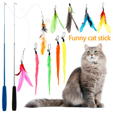 12Pcs Cat Feather Toy Funny Cat Stick Set Feather Replacement Head Retractable Cat Stick Interactive Cat Toys