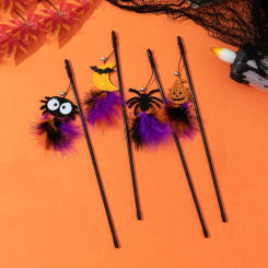 Cat Interactive Toy Halloween Feather Teaser Stick Wand Pet Feather Bell Refill Replacement Catcher Product for Cat Exercise