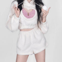 2023 Autumn White Kawaii Clothing Women Outwear Fashion 2 Piece Pants Set Y2K Hooded Blouse + Japanese Style Cute Short Pants