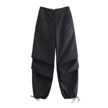 Women Fashion Parachute Pants Casual Solid Low Waist Drawstring Baggy Trousers Female Vintage High Elastic Waist Cargo Pants