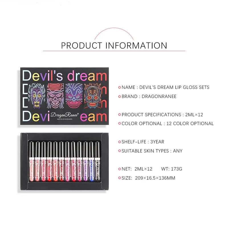 Description Picture 3 of item12 Colors Box Glitter Lip Gloss Set Lipstick Diamond Waterproof Long Lasting DIY Lipgloss Kit with Lip Tint for Halloween Makeup