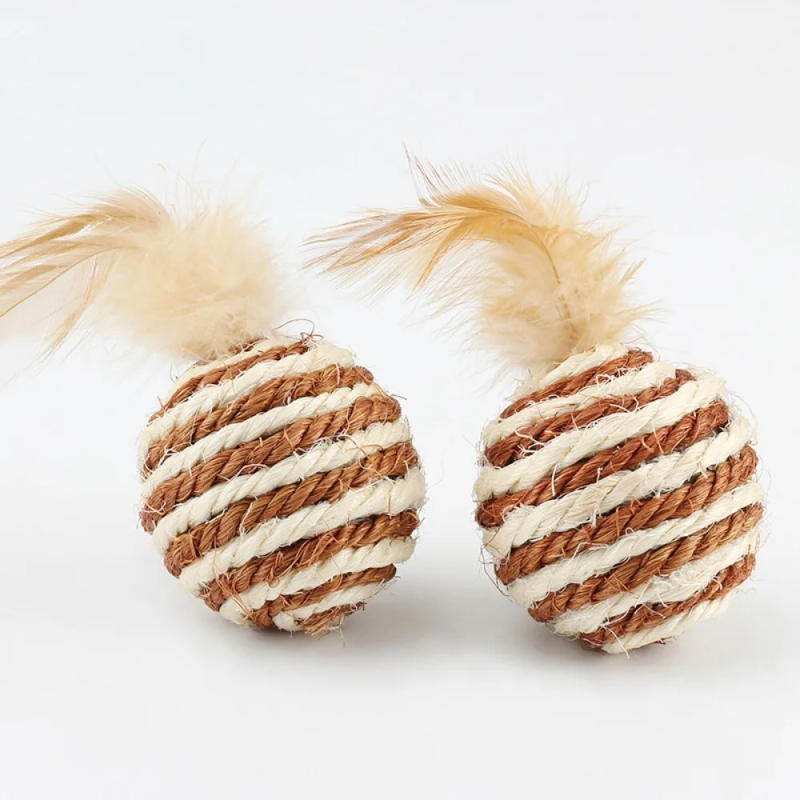 Description Picture 6 of itemSisal Feather Ball Cat Toy Striped Wear-resisting Bite Resistance Kitten Interactive Toys Pet Playing Supplies