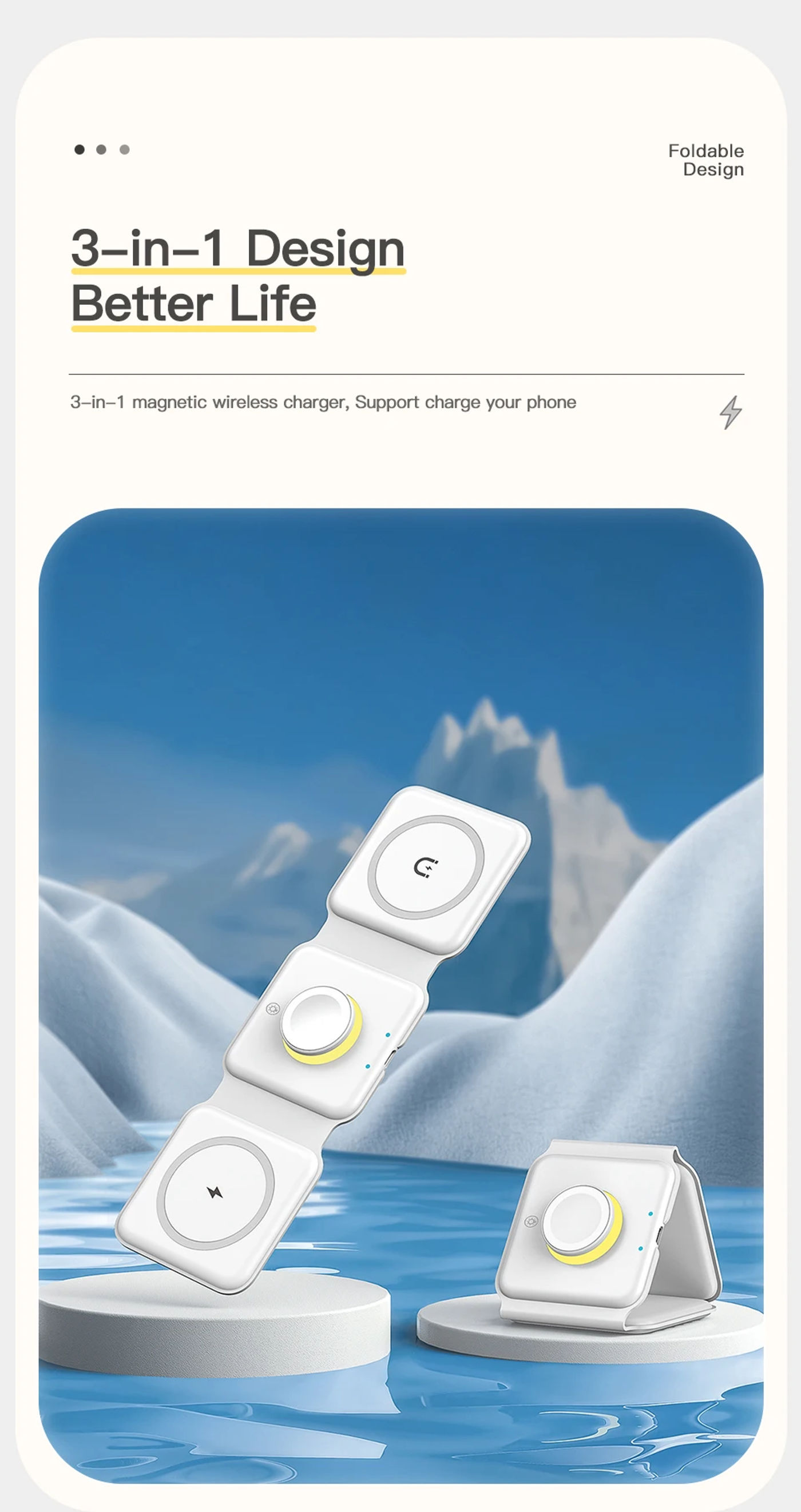 Description Picture 3 of itemEssager 3 in 1 Magnetic 15W Qi Wireless Charger Foldable Charger Stand For iPhone 14 13 12/Airpod /iWatch 7 6 Fast Charging