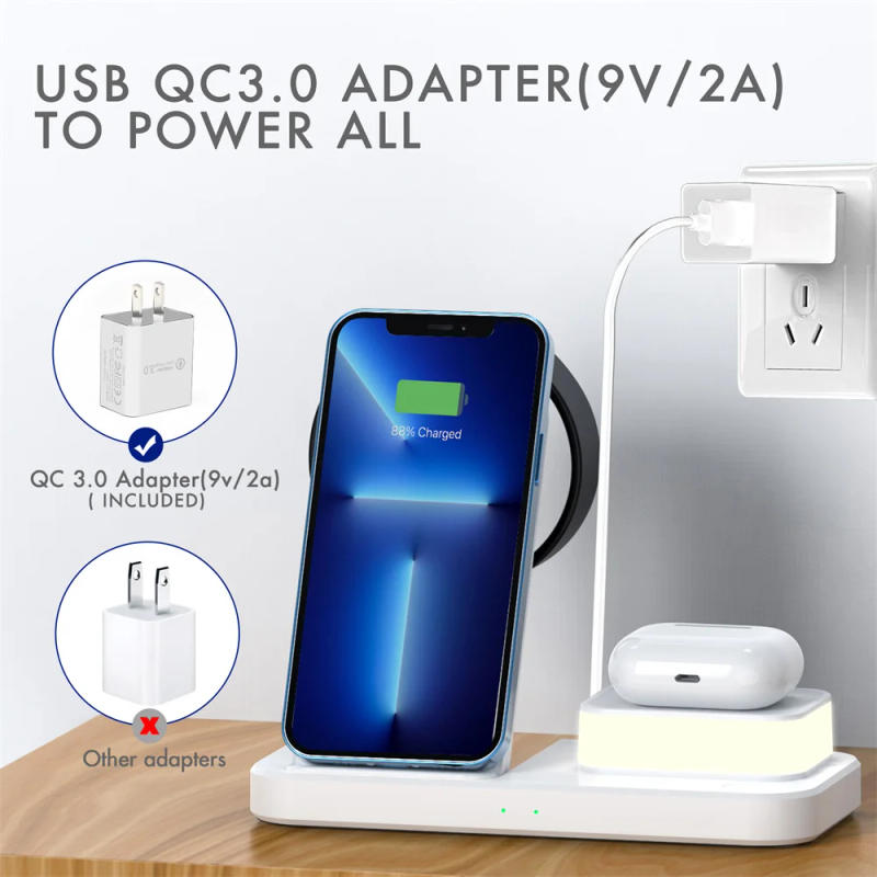 Description Picture 6 of item20W Qi Fast Wireless Chargers Stand For iPhone 13pro/12/11/XR Apple Watch 7/6/5 3 in 1 Foldable with Light Charging Dock Station