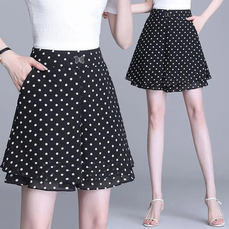 Description Picture 5 of item2023 Summer Chiffon Shorts for Women Double Layer High Waist Wide Leg  Casual Loose Skirt  Korean Ladies Black E106