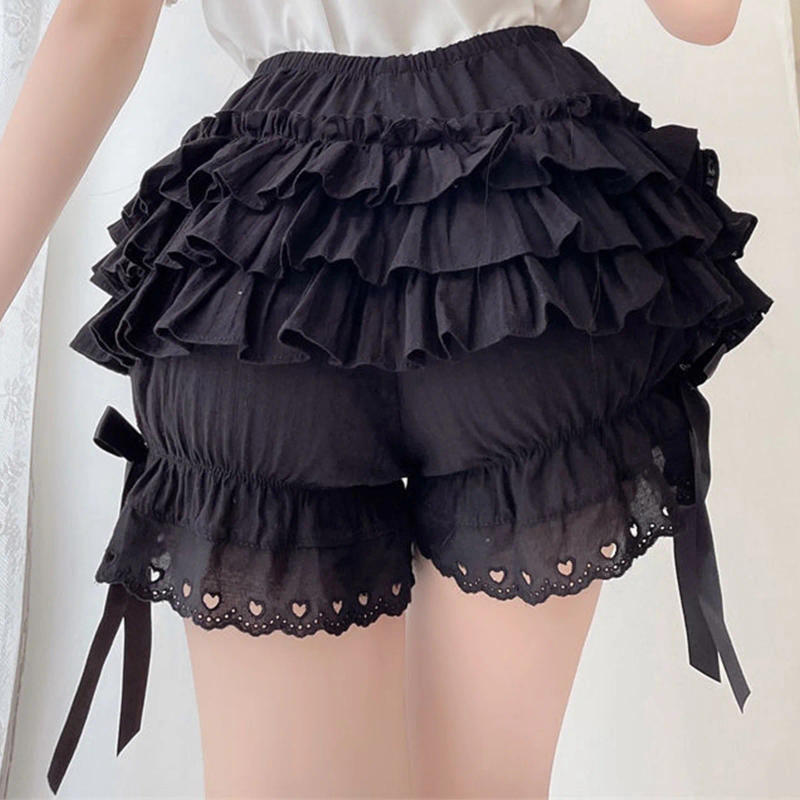 Description Picture 6 of itemWomens Tiered Frilly Bloomers Shorts Bowknot Ruched Culottes Maid Cosplay Ruffled Panties Victorian Anime Cosplay Costumes