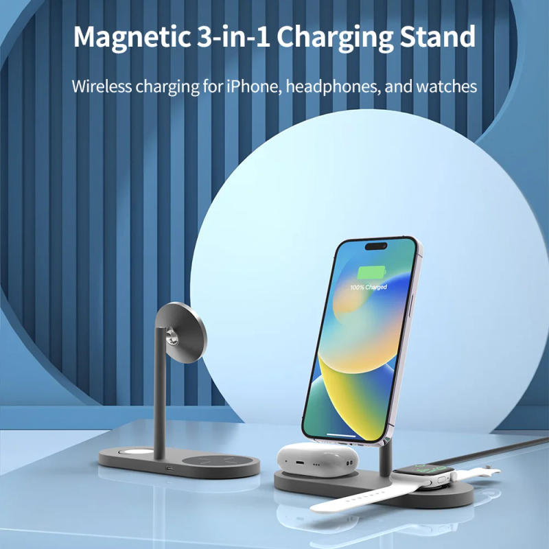 Description Picture 2 of itemKUXIU 3 in 1 Magnetic Wireless Chargers Stand For iPhone 13 14/Airpods Watch/iWatch Headset,Aluminum Alloy Mobile Phone stand