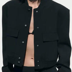 TRAF Spring Fashion Casual Women Coat Jacket O-Neck Long Sleeve Pockets Covered Button Loose Bomber Female Crop Top Outwear 2023