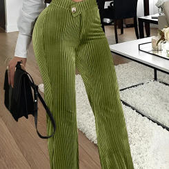 CM.YAYA Women Streetwear Corduroy Zipper Fly V-low Waist Straight Wide Leg Trousers 2023 Autumn Winter Fashion Pants