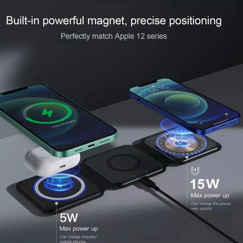 Description Picture 4 of item3 in 1 15W fast wireless charger bidirectional charging foldable stand wireless charger for iPhone 14 13 12 ProMax AirPods Pro 2
