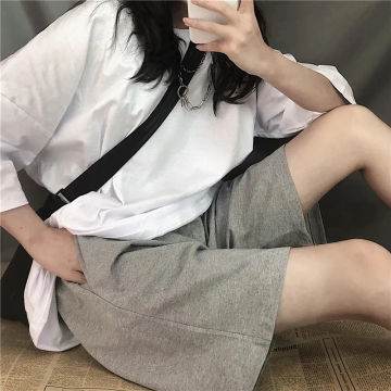 MEXZT Summer Gray Shorts Women Streetwear Elastic Waist Short Pants Fashion Simple Casual All Match Unisex Wide Leg Short