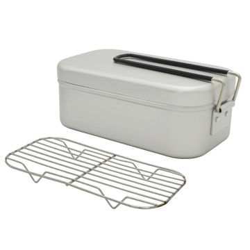 Camping 800ml Bento Lunch Box Tin Titanium Lunch Box Camping Bento Box Outdoor Cookware Bowl Pan with Lid Folding Handle