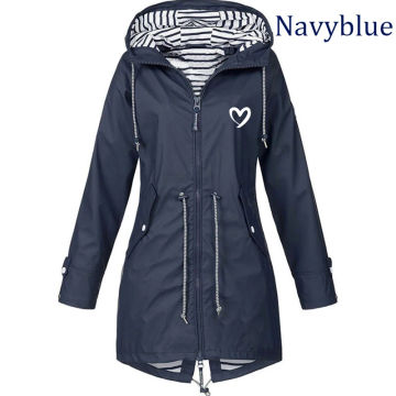 Fashion Women's Hooded Windproof Raincoat Zipper Trench Coats Casual Waterproof Drawstring Rain Jackets Mountaineeri Clothes