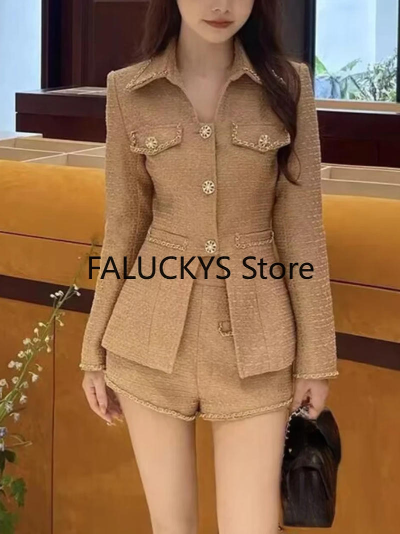 Description Picture 3 of itemAutumn Winter Clothes Two Piece Set for Women High Street Luxury Fashion Jacket Coat + Short Pant 2 Piece Sets Women Outfit