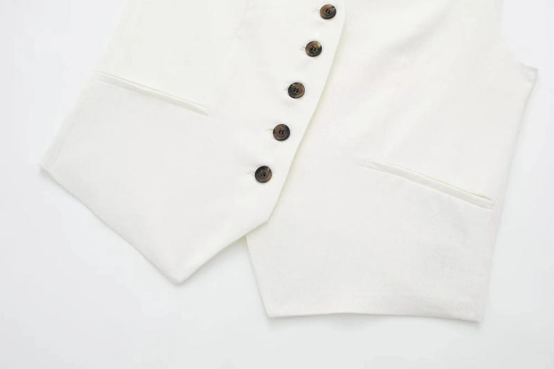 Description Picture 6 of itemTRAFZA Women Elegant Solid Waistcoat Pant Sets Single Breasted V Neck Vest Top + High Waist Slim Shorts Lady Office Wear Suit