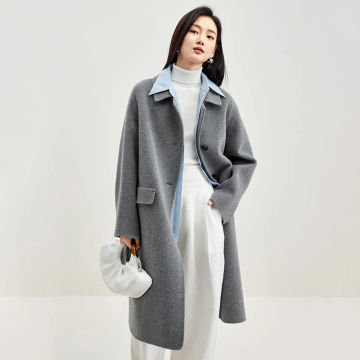 SENTUBILA Winter 100% Wool Coat for Women 2023 Simple Comfortable Warm Lapel Double-faced Woolen Long Jacket Overcoat W34O49911