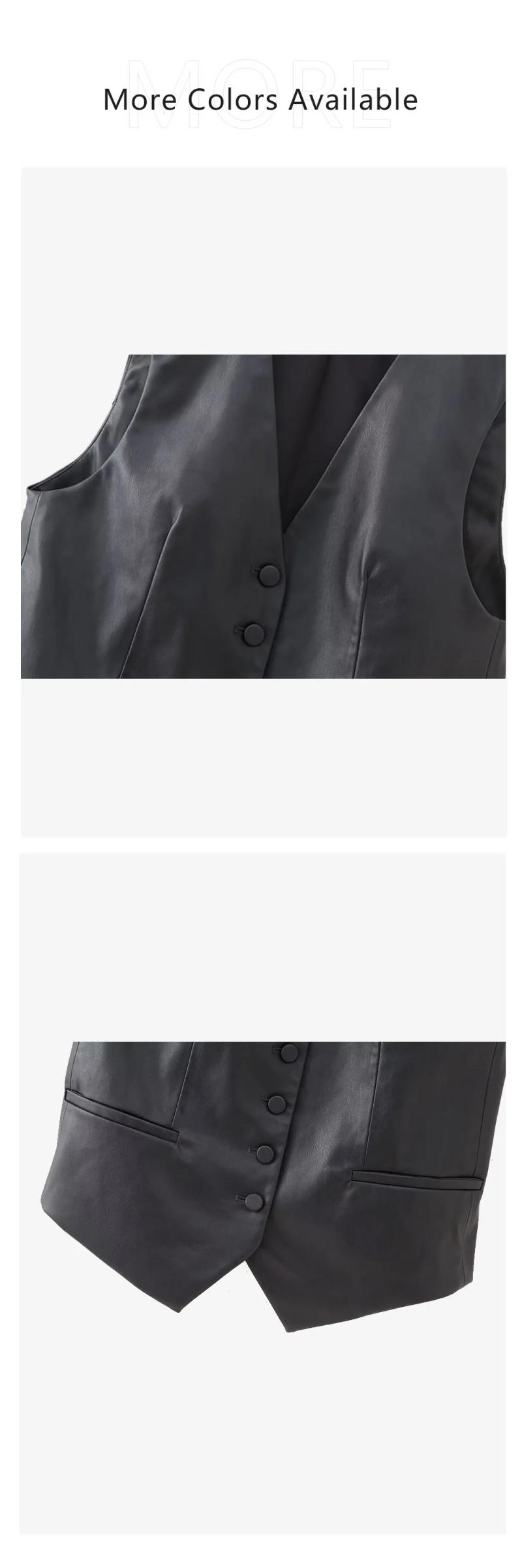 Description Picture 6 of itemUNIZERA2023 Autumn and Winter New Women's Casual Versatile V-neck Button Imitation Leather Fine Cut Black Vest