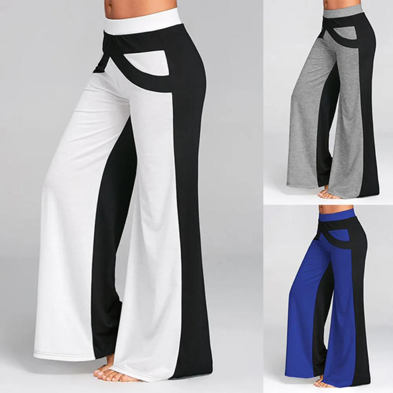 Description Picture 3 of itemNew Women'S Color Matching Mid Waist Patchwork Flared Pants, Women'S Long Loose Floor Sweeping Wide Leg Yoga Pants