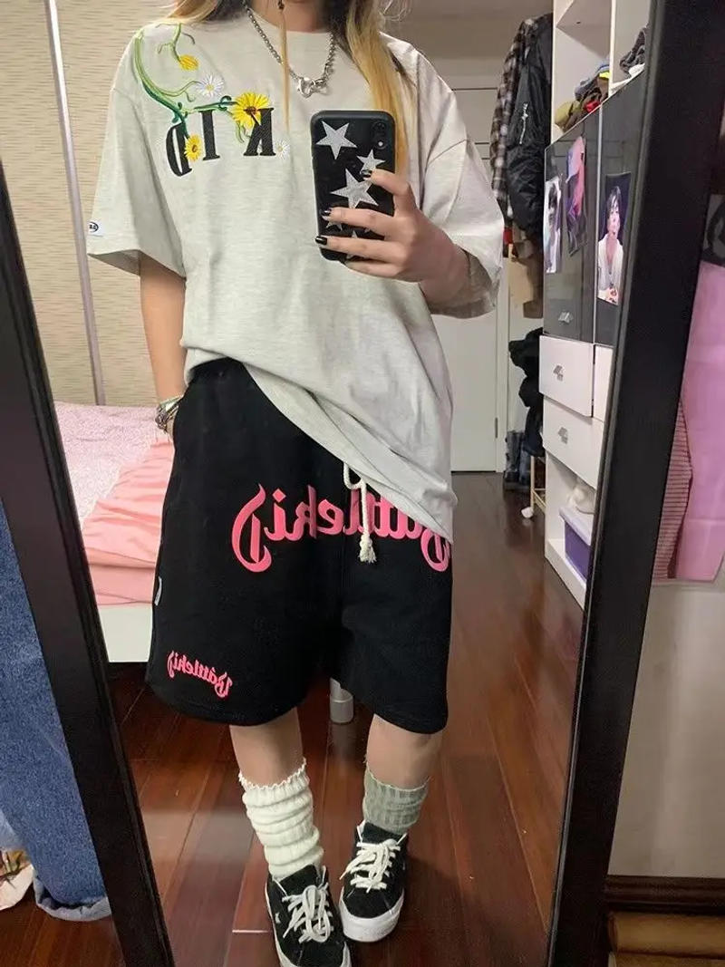 Description Picture 6 of itemHOUZHOU Hippie Korean Oversize Cargo Shorts Women Summer Kpop Harajuku Streetwear Letter Print Wide Leg Pants Vintage Hip Hop