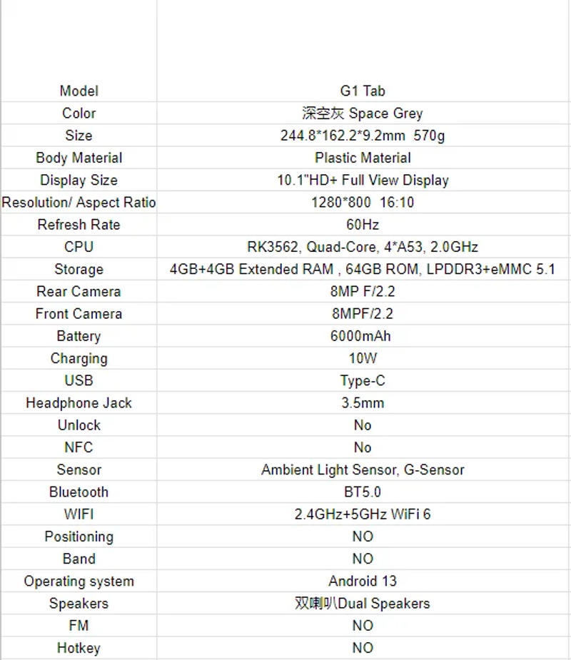 Description Picture 2 of itemUMIDIGI NEW Tab G1 Tab Android 13 Smart tablet 10.1