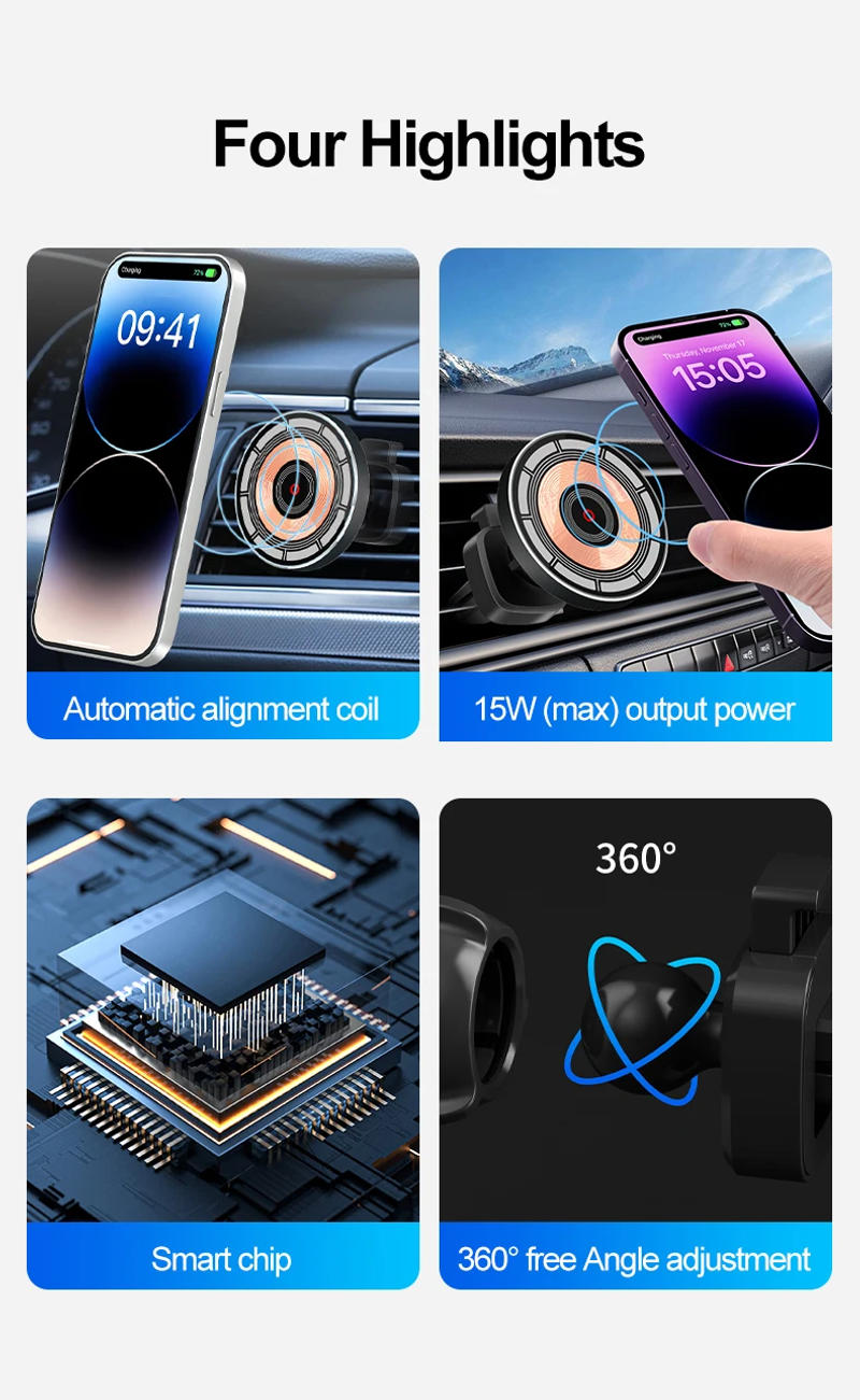 Description Picture 3 of item30W magnetic car wireless charger holder for fast car charging suitable for iPhone 14 13 12 series mini vent car phone holder