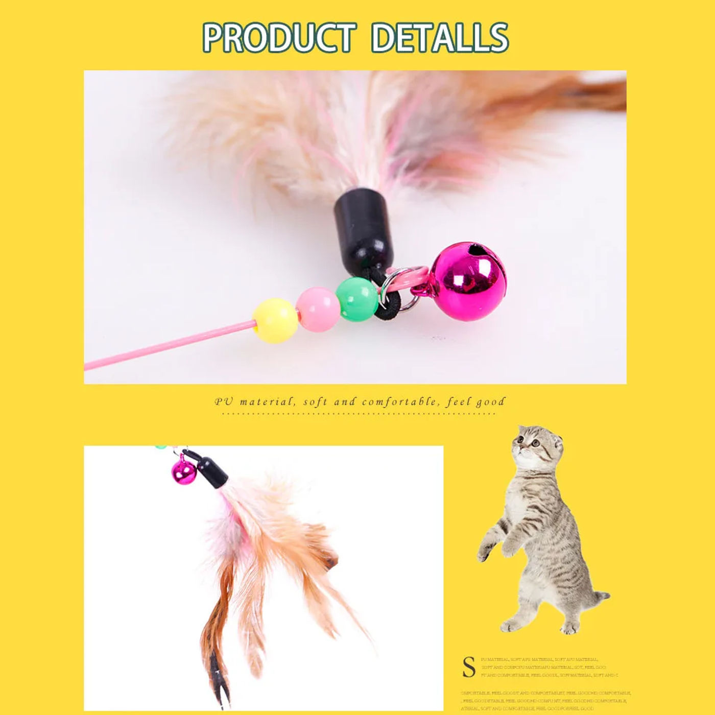 Description Picture 4 of itemCat Toys Steel Wire Feather Interactive Cat Stick Training Kitten Wand Toys with Beads Bells Fun Kitten Toys Pet Products