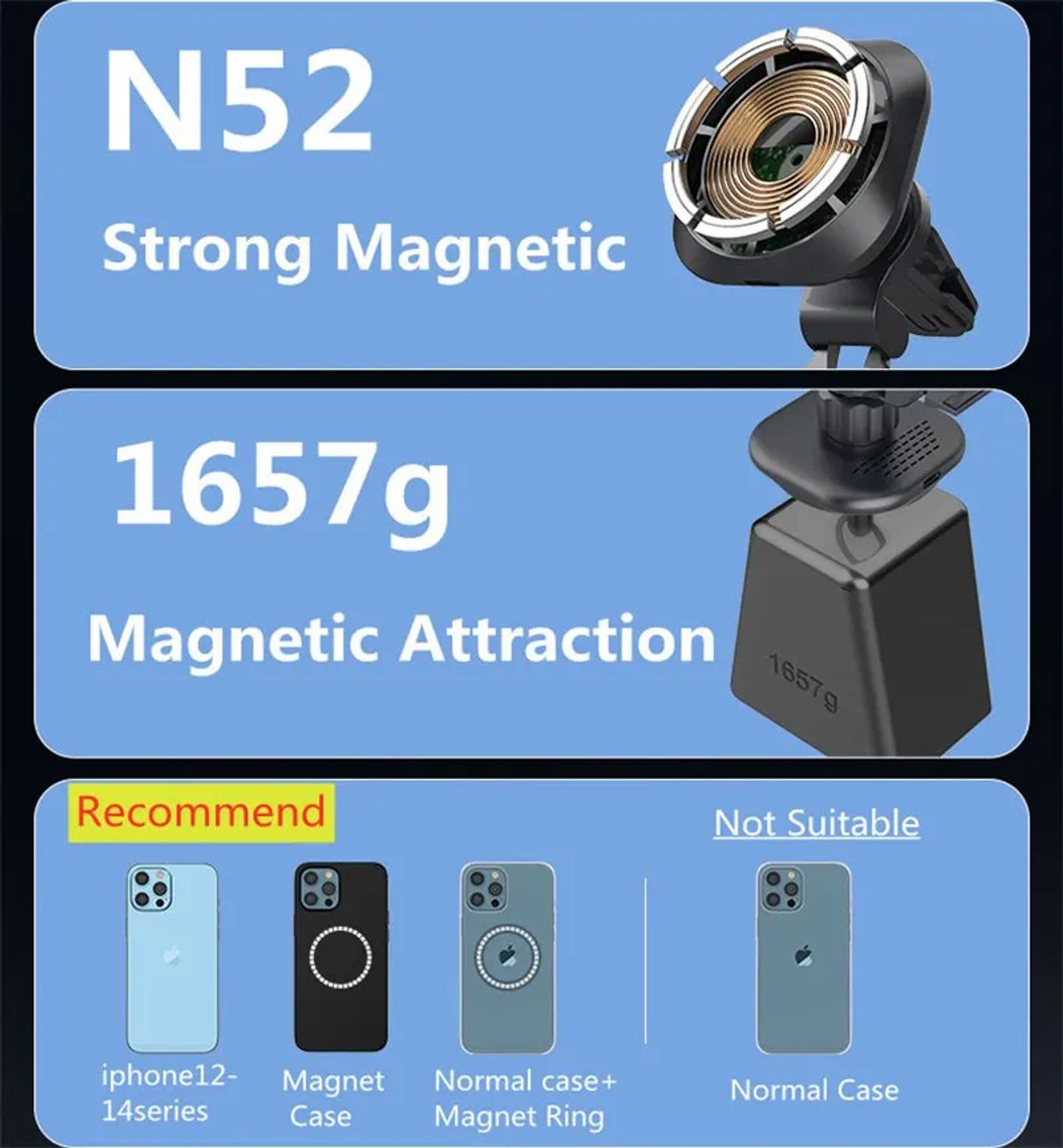 Description Picture 6 of item30W Magnetic Car Wireless Charger Mount Fast Charging Air Vent Magnet Car Phone Holder Stand for iPhone 14 13 12 Pro Max MacSafe