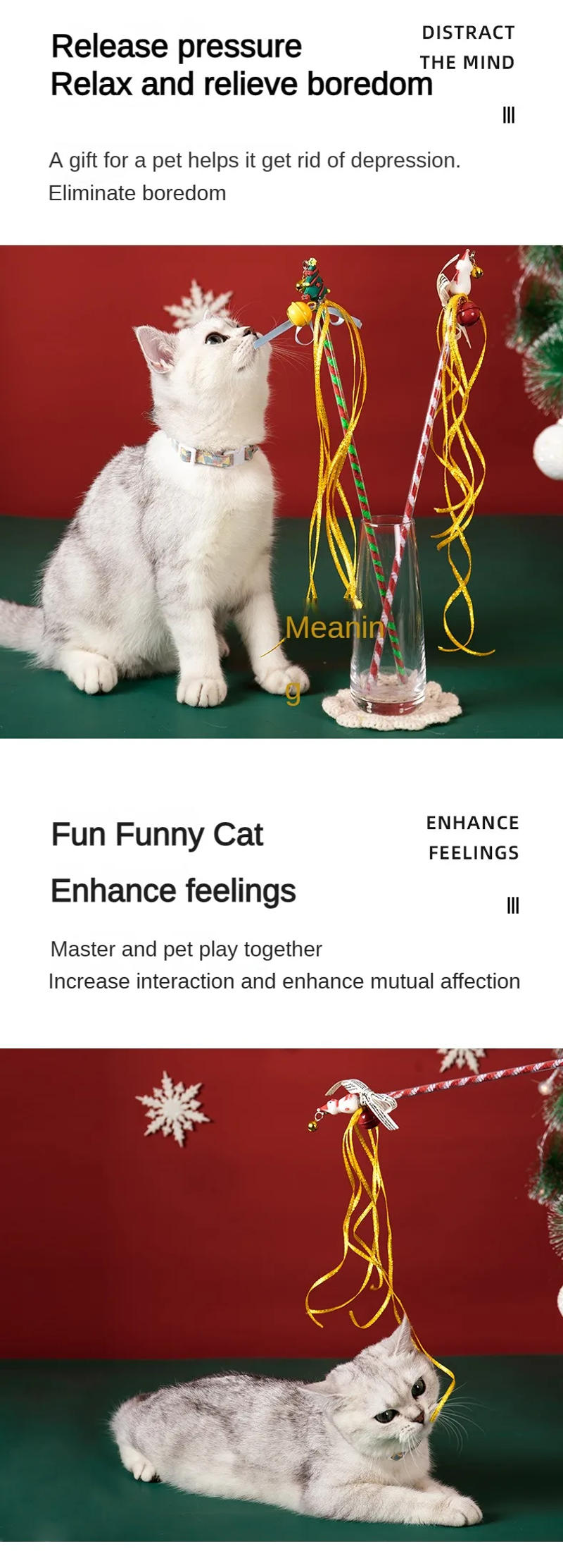 Description Picture 4 of itemPet Cat Plush Cartoon Christmas Tree Old Man Deer Tassel Interactive Funny Cat Stick Sounding Bell Toy Training Rod Cat Toy