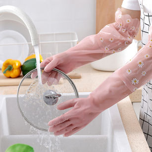 1 Pair Household Kitchen Washing Waterproof Non-skid Cleaning Gloves Scrubber