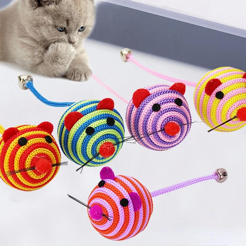 Description Picture 2 of itemPet Cat Toys Lovely Stripe Nylon Rope Round Ball Mouse Toy with Bell Pet Cat Chew Toy Cat Toys Interactive Pet Products