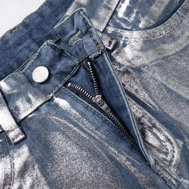 Description Picture 6 of itemBKQU Metallic High Waist Straight Jeans Women 2023 Autumn New Printing Loose Wide Leg Denim Pants Streetwear Harajuku Vintage