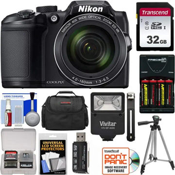 Nikon Coolpix B500 Wi-Fi Digital Camera (Black) with 32GB Card + Batteries & Charger + Case + Tripod + Flash Kit (Renewed)