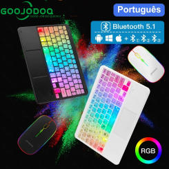 RGB Rainbow Backlit Wireless Bluetooth Keyboard with Touchpad and Mouse, Mini Wireless Keyboard for iPad  IOS Android Windows