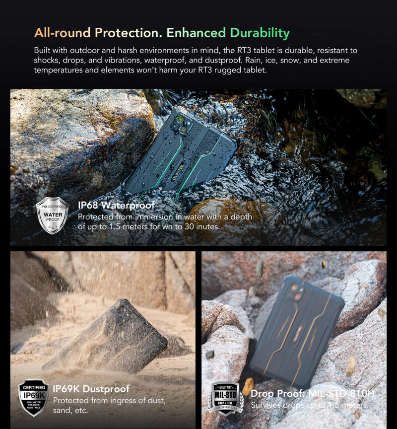 Description Picture 5 of itemOukitel RT3 Mini Rugged Tablet 8 Inch HD+ 5150 mAh 4GB+64GB Android 12 Mtk Helio P22 16MP Camera Pad