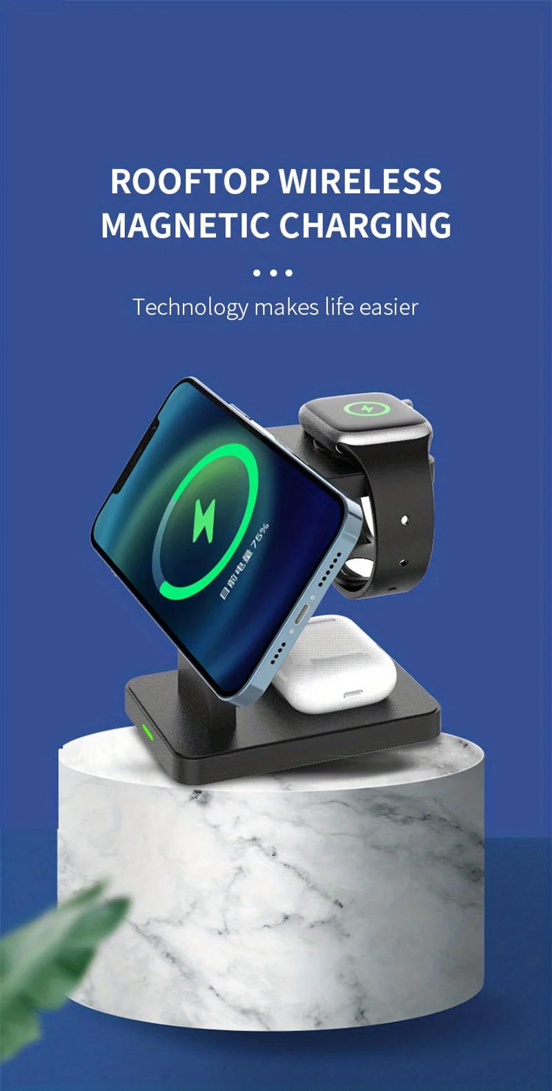 Description Picture 2 of item30W 3 in 1 Magnetic Wireless Charger Station for iPhone15 14 13 12 Pro Max Apple Watch 8 7 IWatch Airpods Pro Fast Charger Stand