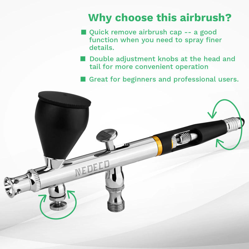 Description Picture 6 of itemNEOECO NCT-SJ83 Dual Action Airbrush 9cc 1/3 oz Fluid Cups Quick Remove Air brush Cap Design Gravity Feed Set for Model Cake Art