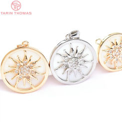 (6523) 2PCS 15MM 17.5MM 24K Gold Color Brass with Zircon Sun Flower Charms Pendants High Quality DIY Jewelry Making Findings