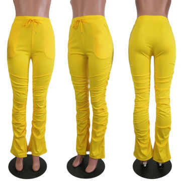 Neon Stacked Pants Women Sweat Pants Joggers Sweatpants Streetwear Women High Waist Split Ruched Stacked Leggings Wholesale 2022
