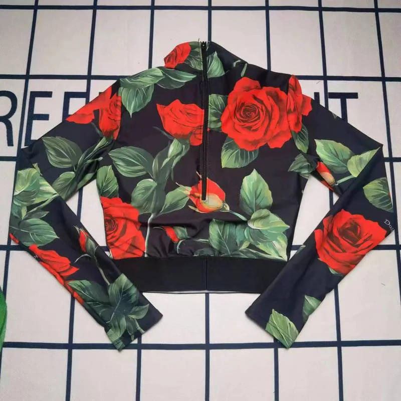 Description Picture 2 of itemNew Design Two-piece Set Flower Pattern Outfit High Waist Legging Letter Sport Set Elasic Skinny Sexy Short Skirt Crop Top Suit