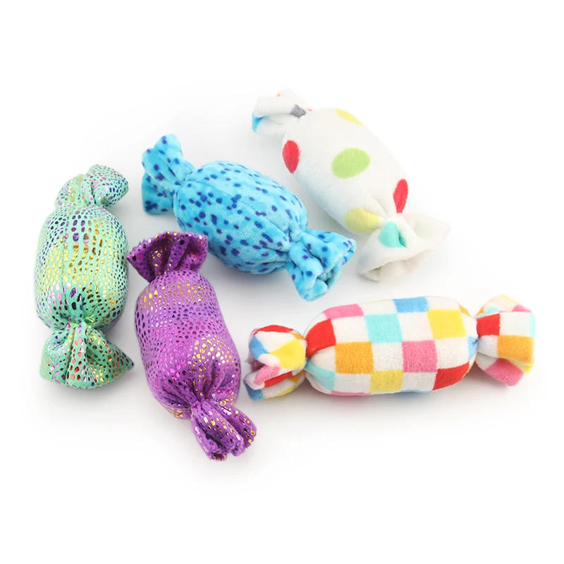 Description Picture 3 of itemStuffed Dog Toy Candy Shape Fun Squeaky Sound Plush Toy Colorful Soft Dog Cats Chew Interactive Game Toys Mini Pet Supplies