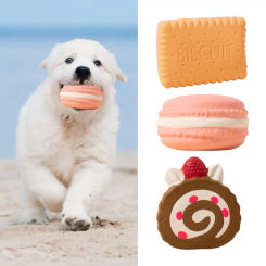 Dog Chew Toy Built-in Squeaker Simulation Biscuit Cake Bite-Resistant Latex Toy Exercise Training Interactive Soft Squeak Toy