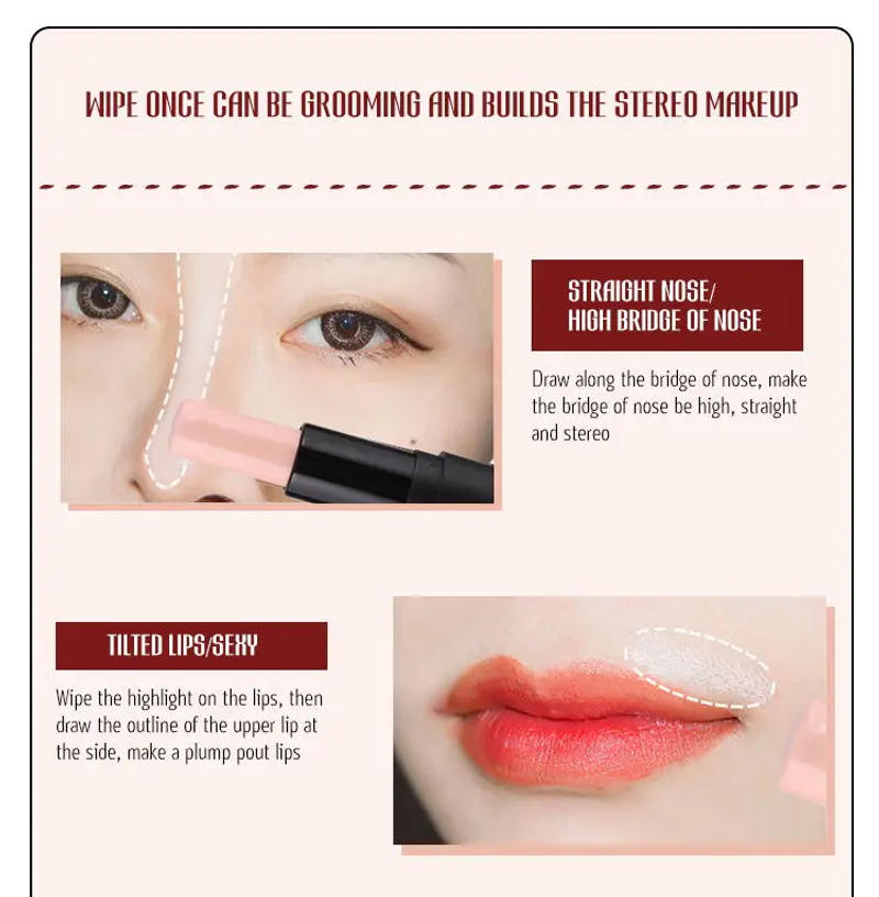 Description Picture 3 of item2 In 1 Matte Highlighter Contouring Stick Lasting Waterproof Non-stick Smooth Face Contour Shadow Highlight Concealer Cosmetics