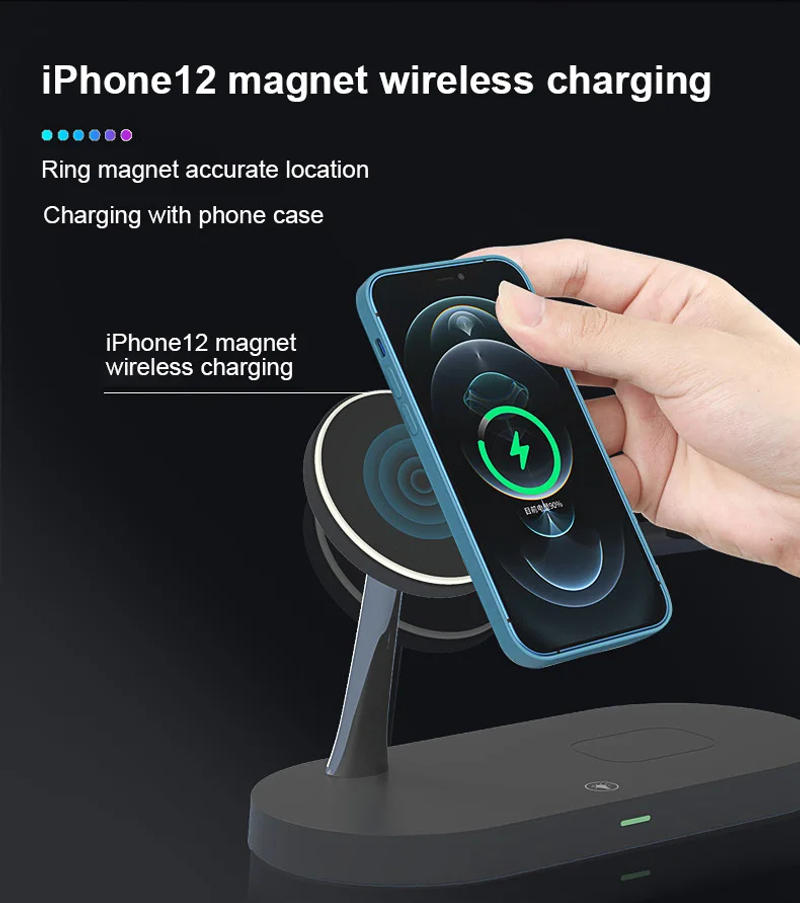 Description Picture 4 of item5in1 Magnetic Wireless Charging Stand with night lamp For iPhone 15 14 13 iWatch earphone Magsafe Wireless Stand Charger 15W