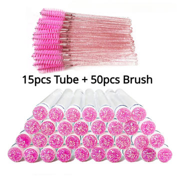 15pcs Reusable Eyebrow Brush Tube with 50pcs Eyelash Brush Eyebrow Brush Replaceable Dust-proof Sparkling Diamond Makeup Brush