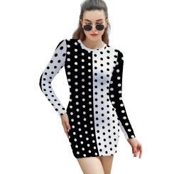 Two Tone Spotted Bodycon Dress Female Black And White Sexy Dresses Autumn Long Sleeve Street Fashion Printed Dress Big Size