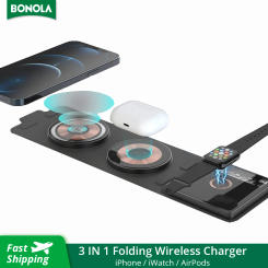 Bonola Transparent 3 in 1 Travel Portable Wireless Charger for Apple Watch/Airpods Foldable Wireless Charging for iPhone 12 13