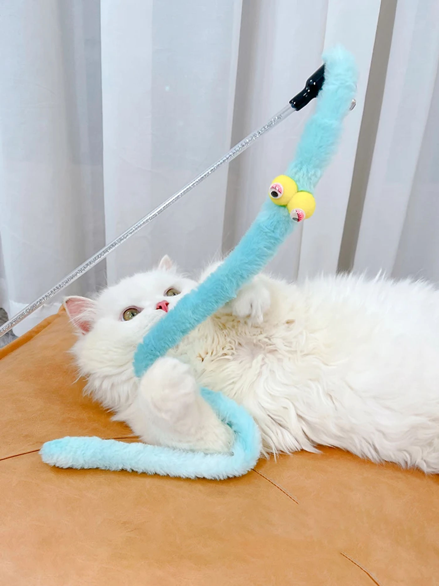 Description Picture 4 of itemCaterpillar Cat Toy Feather Cat Teaser Wand Cat Interactive Toy Funny  Plush Colorful Rod Teaser Wand Pet Cat Supplies Accessory